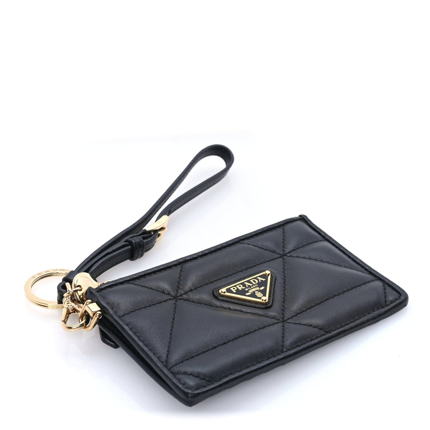 Nappa Quilted Triangle Zip Card Holder  Black