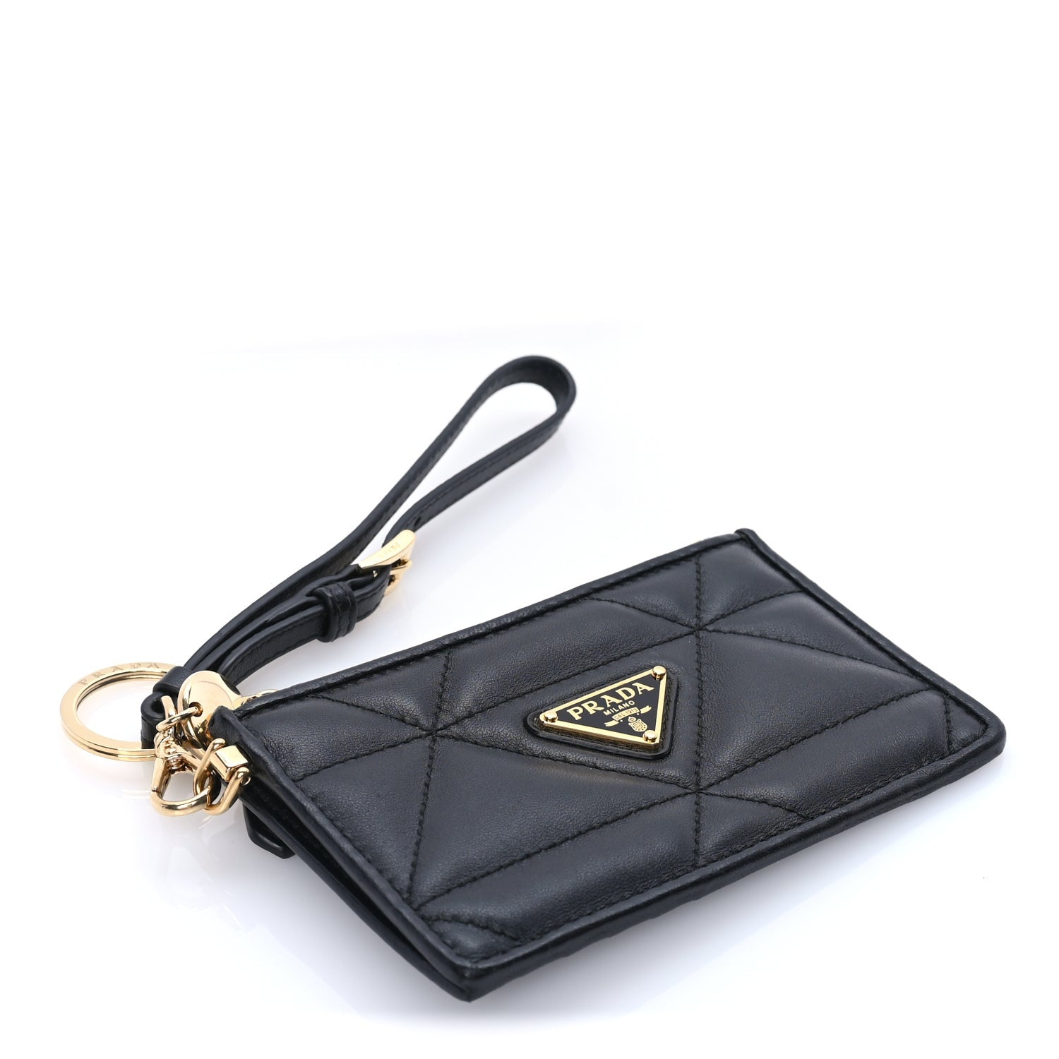 Prada Nappa Quilted Triangle Zip Card Holder  Black 4 of 6