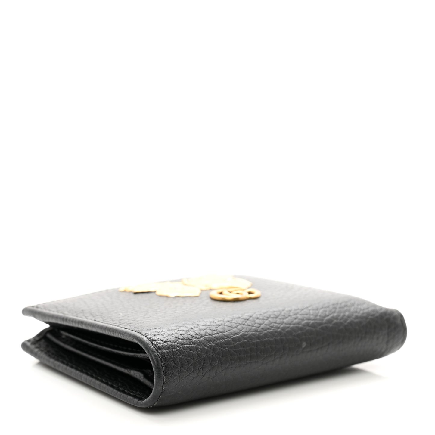 Pebbled Calfskin Butterfly Card Case Wallet Black