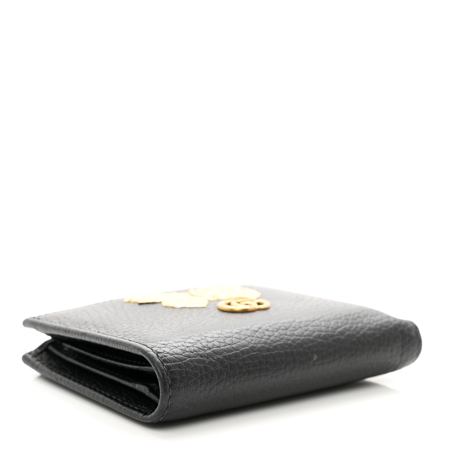 Gucci Pebbled Calfskin Butterfly Card Case Wallet Black 4 of 9