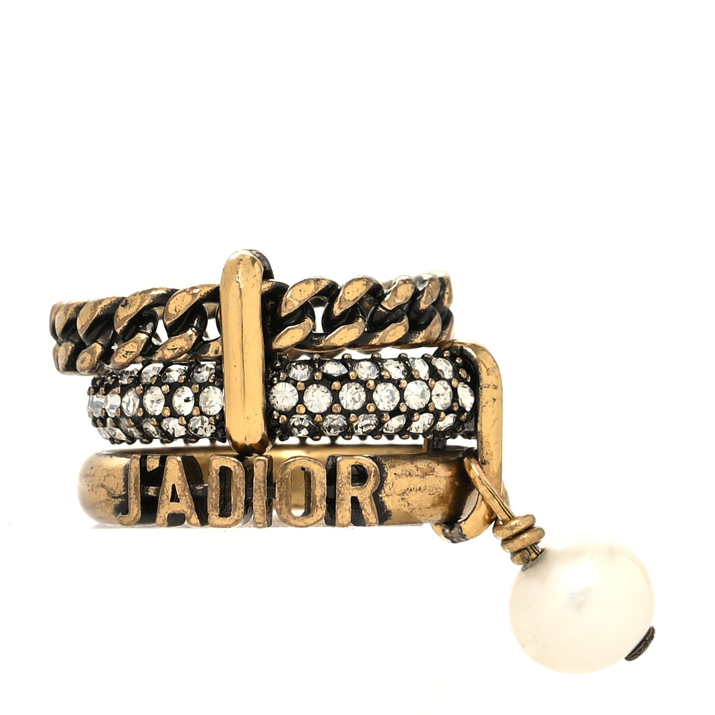 Crystal Pearl Chain J'adior Ring L Gold