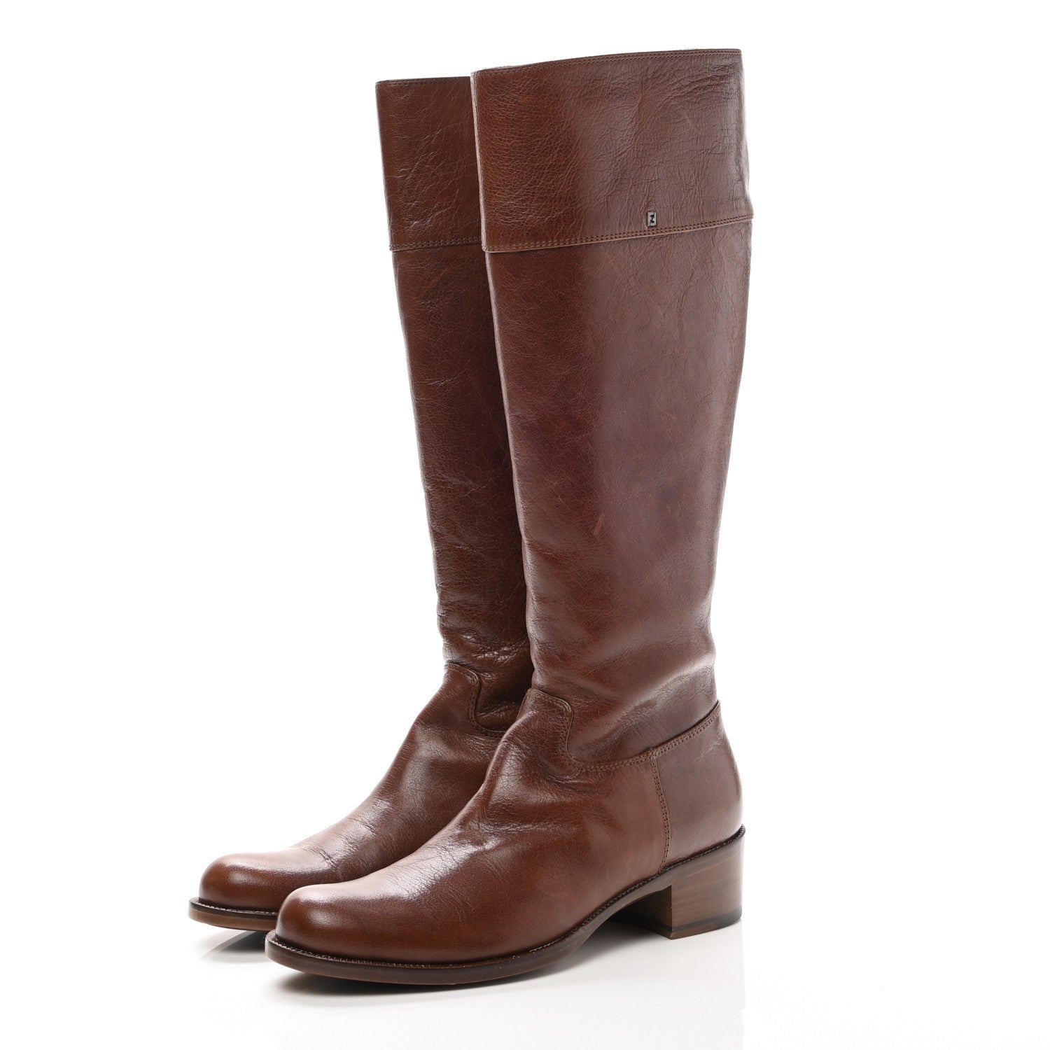 Fendi Calfskin FF Boots 37.5 Brown 3 of 8