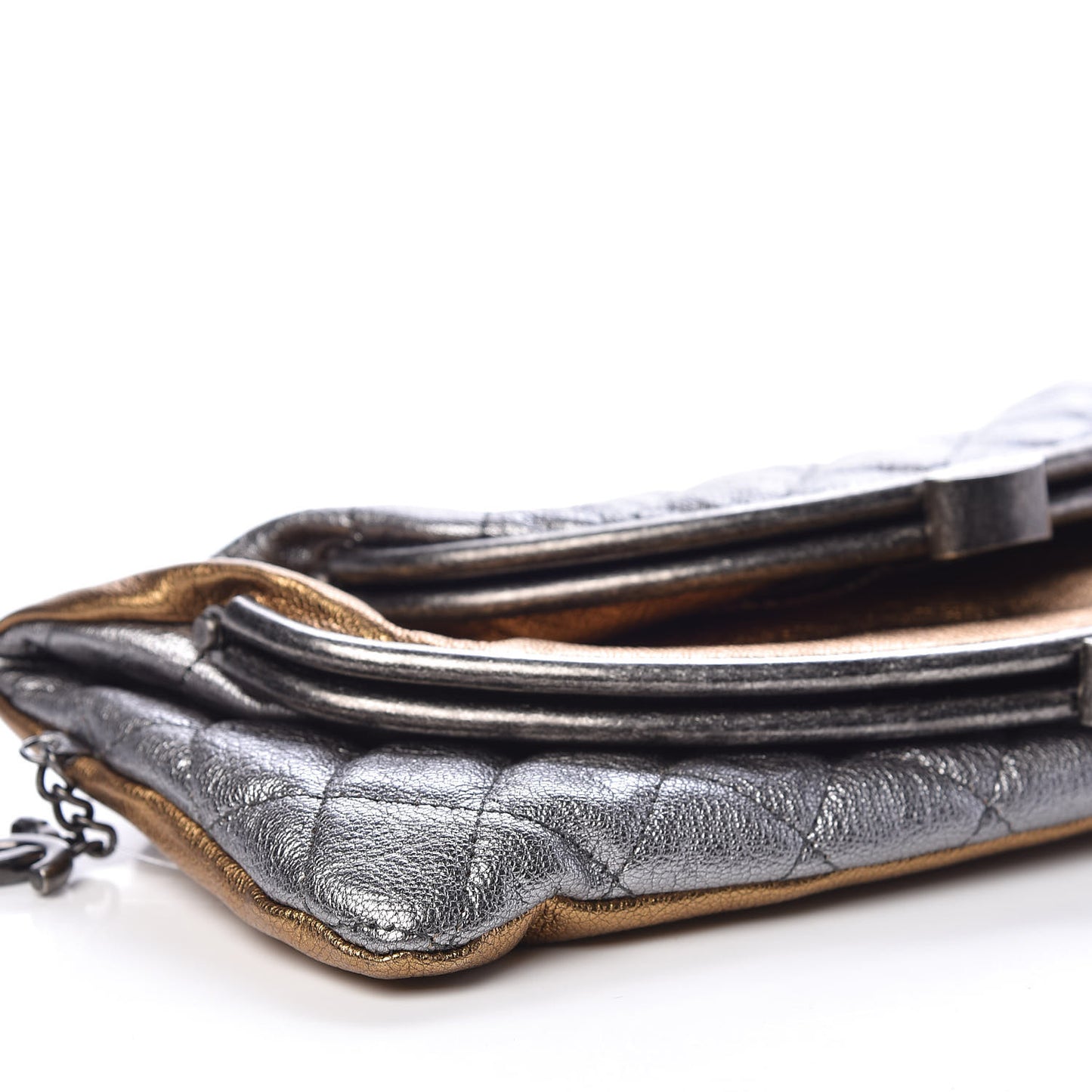 Metallic Goatskin Quilted Frame Clasp Flap Clutch Silver Gold