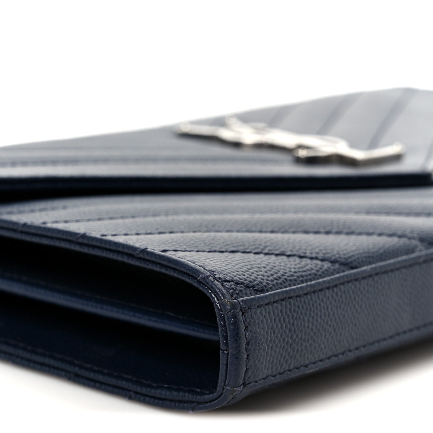 Saint Laurent Grain De Poudre Matelasse Chevron Monogram Chain Wallet Deep Marine 8 of 9