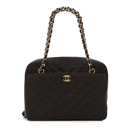 Chanel Jersey Chevron Quilted Camera Case Brown 1 of 11