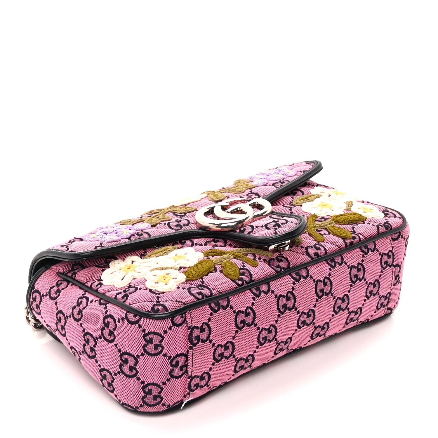 Gucci Monogram Multicolor Matelasse Diagonal Floral Embroidered Small GG Marmont Shoulder Bag Pink Blue Ivory Green Lilac 3 of 8