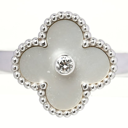 Van Cleef & Arpels 18K White Gold Diamond Mother of Pearl Vintage Alhambra Ring 54 6.75 4 of 5