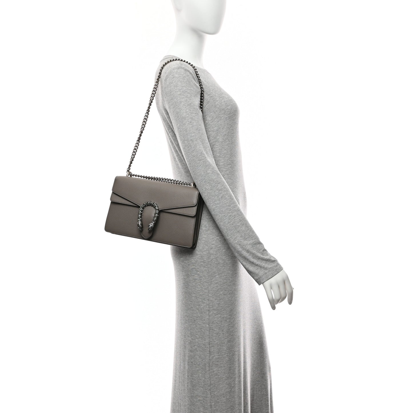 Pebbled Calfskin Small Dionysus Shoulder Bag Dusty Grey