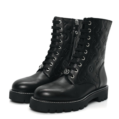 Louis Vuitton Calfskin Monogram Territory Flat Ranger Boots Black 4 of 7