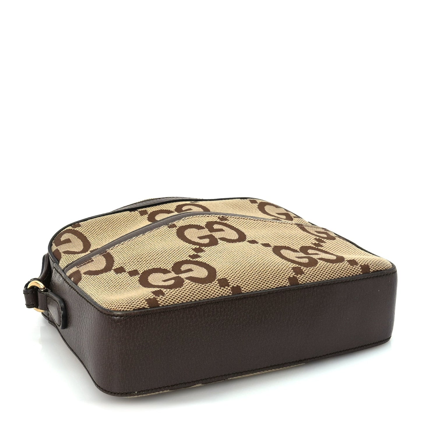 Monogram Jumbo GG Textured Dollar Calfskin Web Messenger Shoulder Bag Camel Ebony New Acero