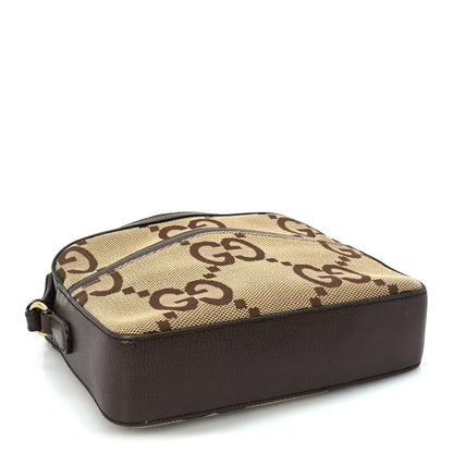 Gucci Monogram Jumbo GG Textured Dollar Calfskin Web Messenger Shoulder Bag Camel Ebony New Acero 3 of 8