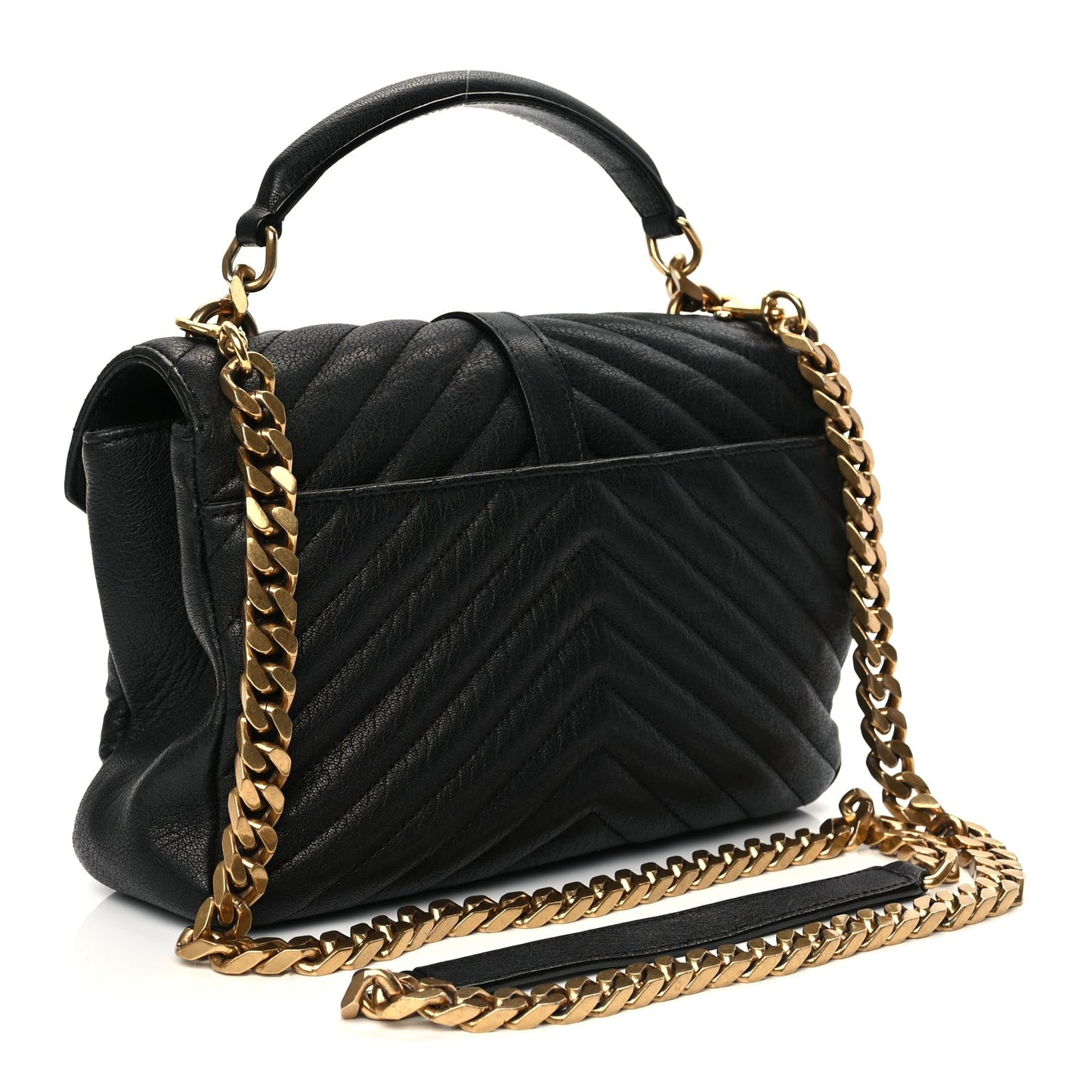 Sheepskin Matelasse Chevron Monogram Medium College Bag Black