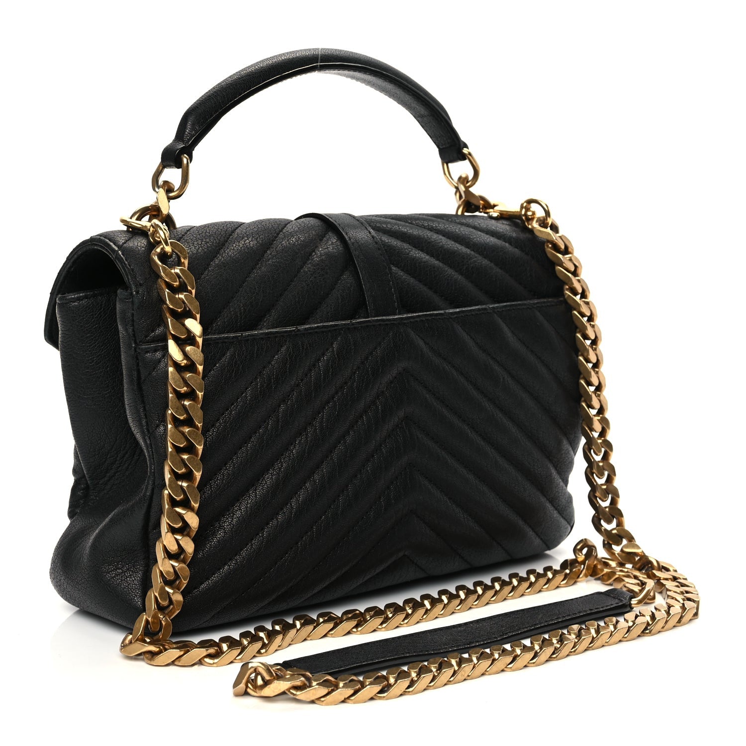 Saint Laurent Sheepskin Matelasse Chevron Monogram Medium College Bag Black 2 of 11