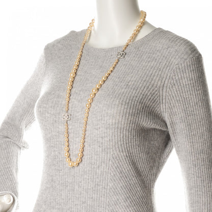 Chanel Graduated Pearl CC Long Necklace Silver 2 of 3