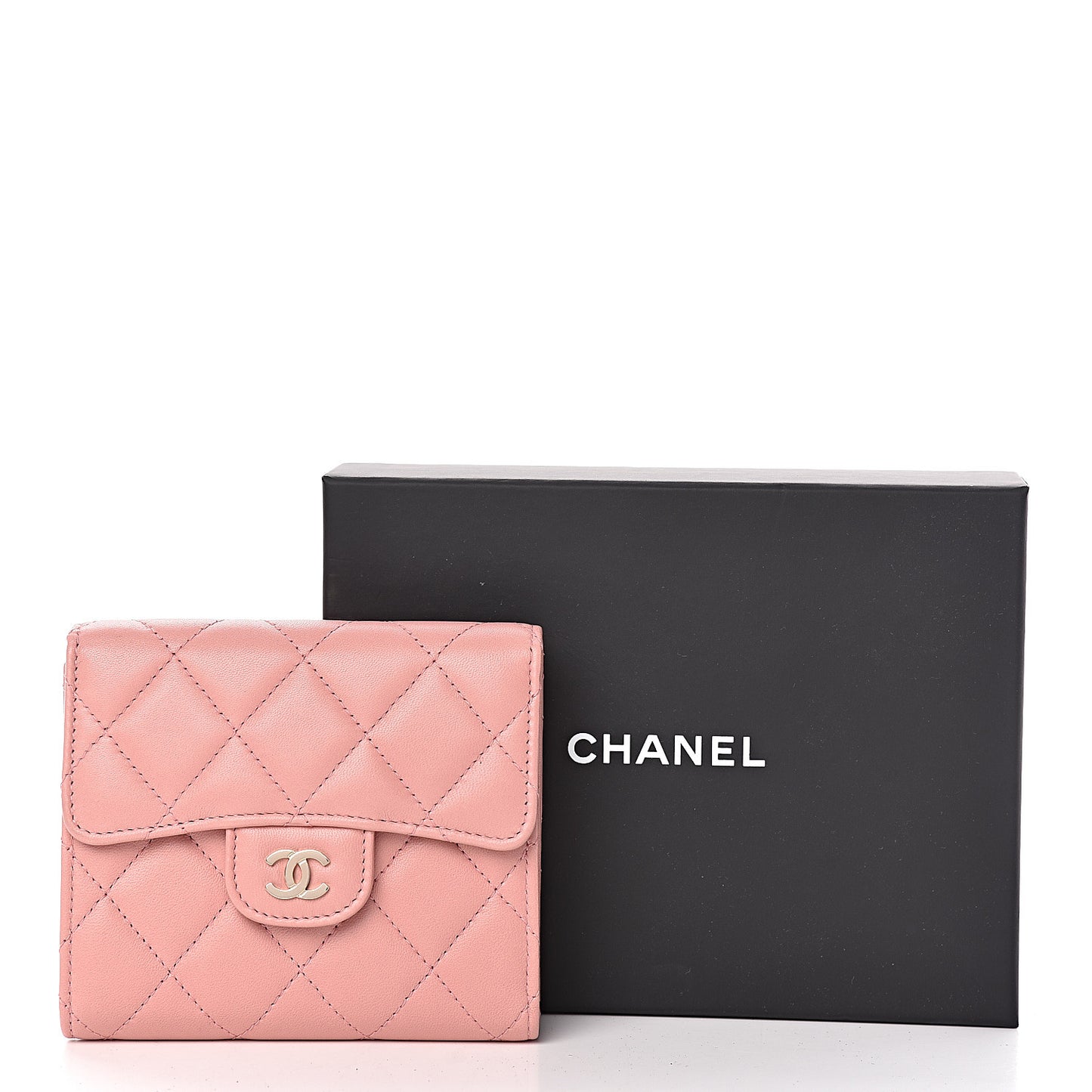 Lambskin Quilted Small Compact Wallet Pink