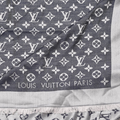 Louis Vuitton Silk Wool Monogram Denim Shawl Blue 4 of 5
