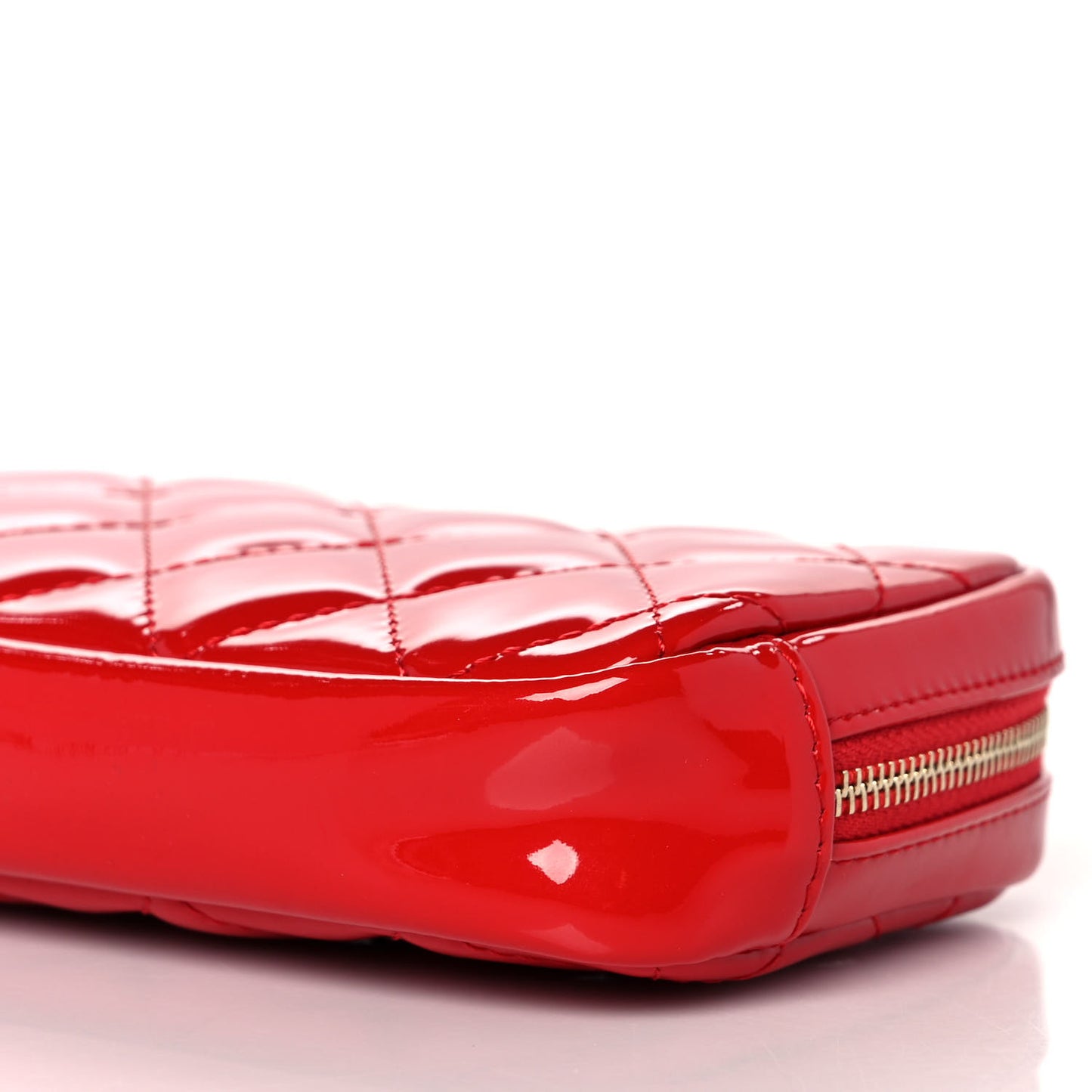 Patent Quilted Small Curvy Pouch Cosmetic Case Red