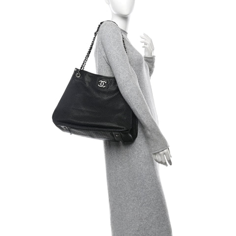 Calfskin Perforated Up In The Air Tote Black