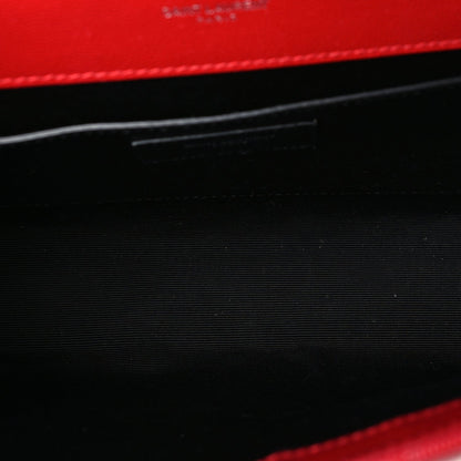 Saint Laurent Grain De Poudre Textured Mixed Matelasse Triquilt Medium Monogram Satchel New Red 4 of 8