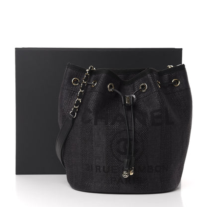 Chanel Mixed Fibers Stripe Deauville Drawstring Bag Black 11 of 11