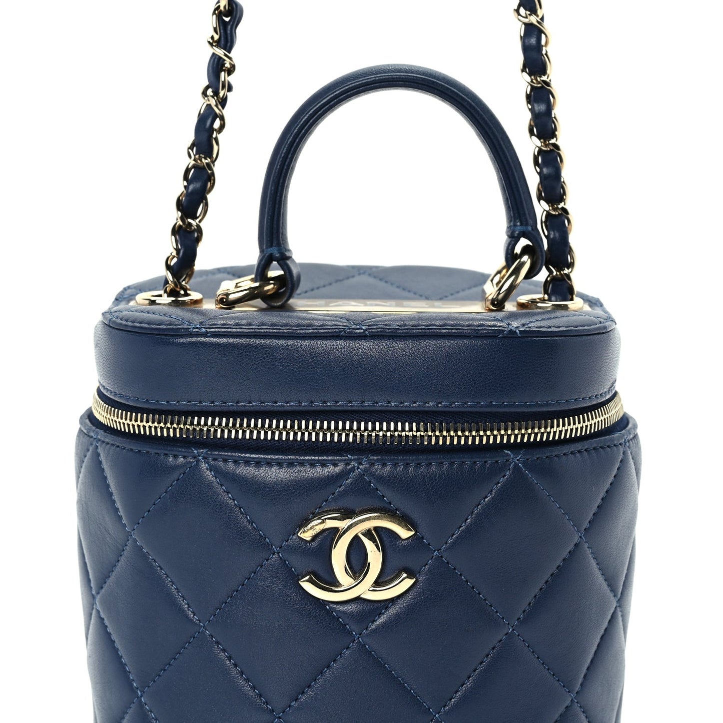 Lambskin Quilted Trendy Vanity Case Blue
