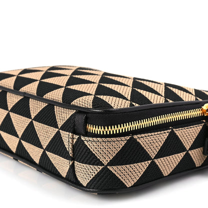 Prada Jacquard Saffiano Triangolo Symbole Embroidered Medium Shoulder Bag Black Corda 8 of 8