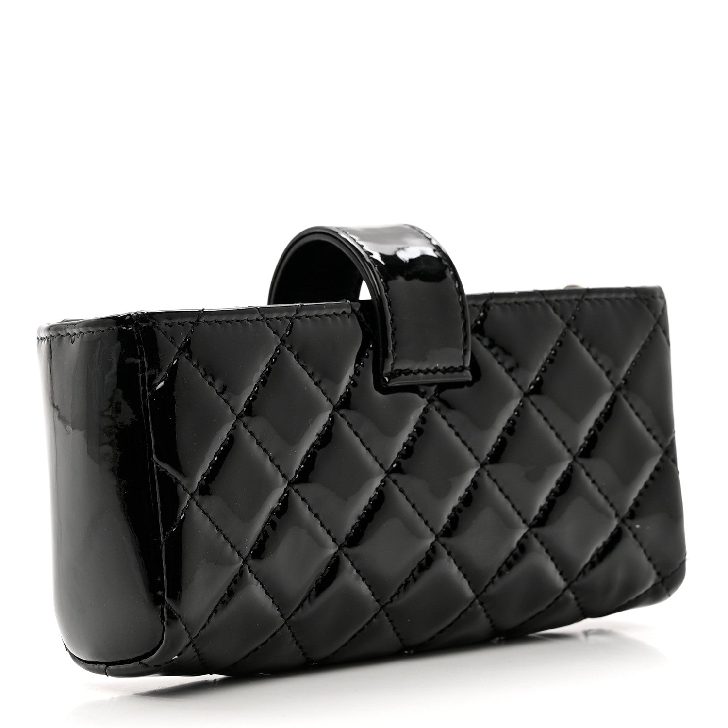 Chanel Patent Quilted Mini Phone Holder Clutch Black 3 of 8