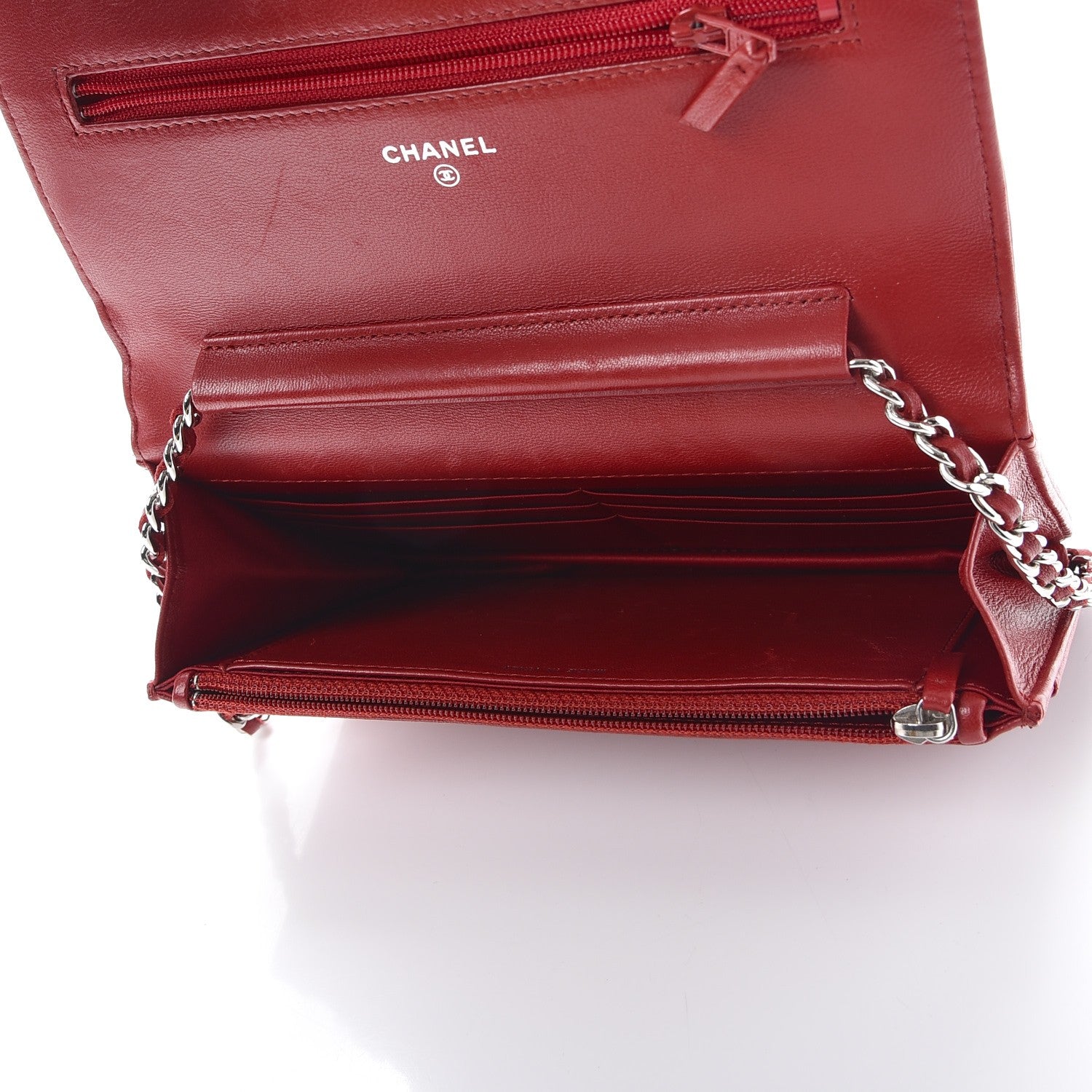 Chanel Lambskin Camellia Embossed Wallet On Chain WOC Dark Red 5 of 10
