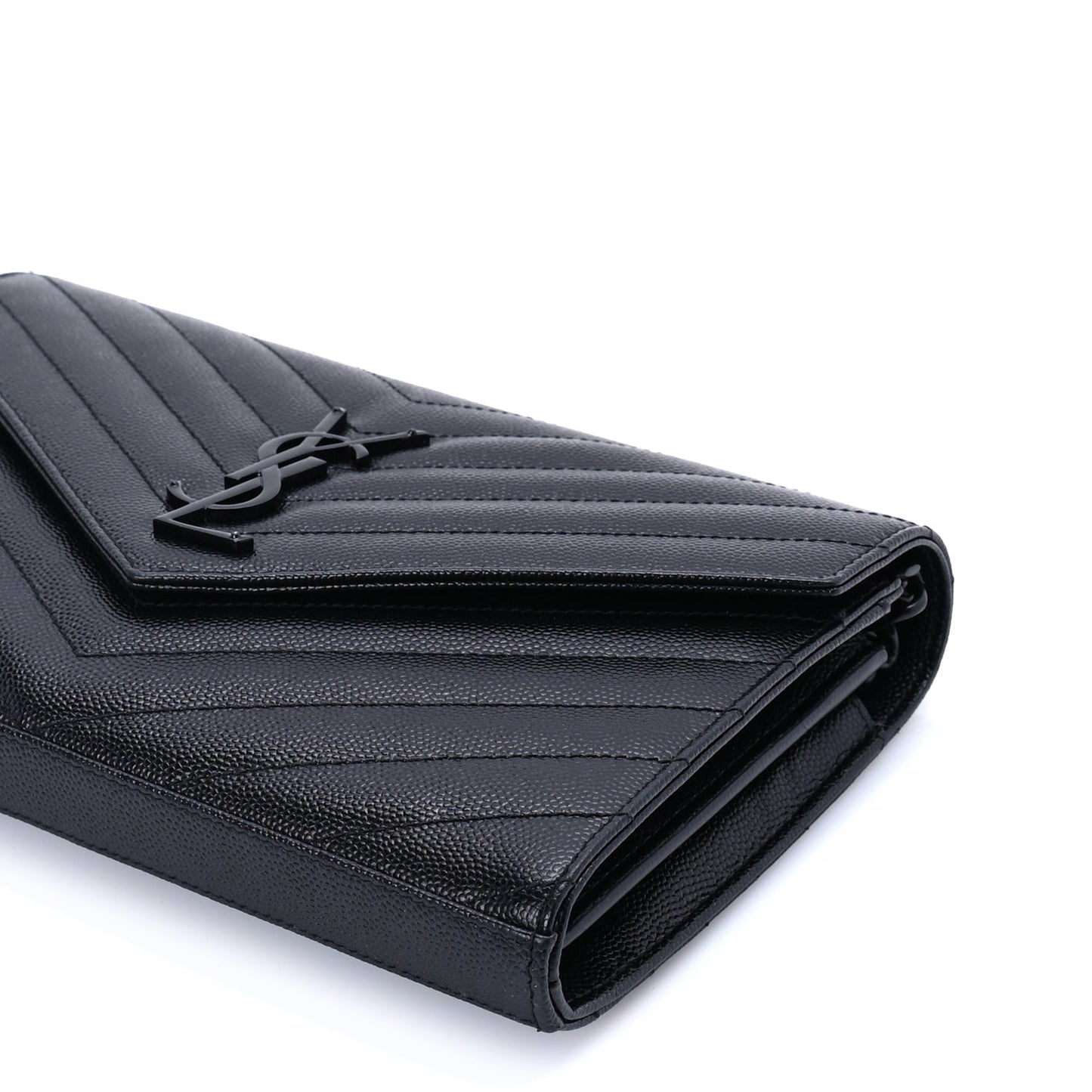 Grain De Poudre Matelasse Chevron Monogram Monochrome Chain Wallet  Black
