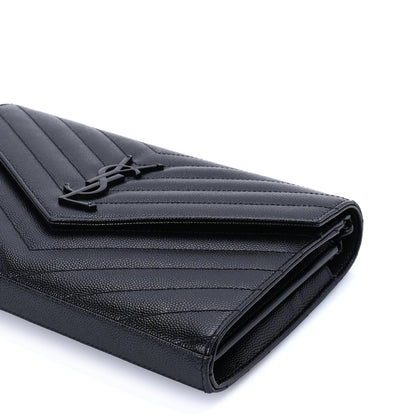 Saint Laurent Grain De Poudre Matelasse Chevron Monogram Monochrome Chain Wallet  Black 8 of 8