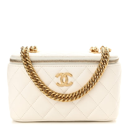 Chanel Lambskin Enamel Quilted Logo Small Vanity Case With Chain White 1 of 11
