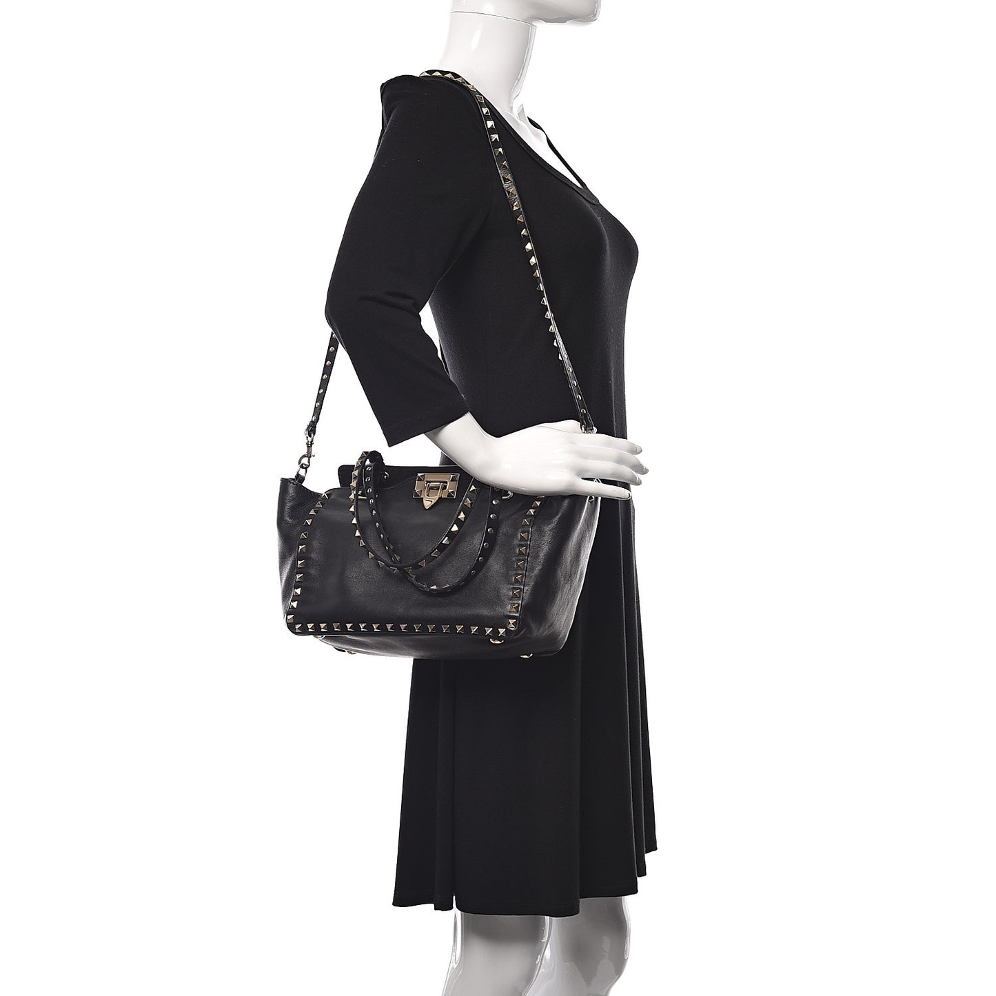 Vitello Small Rockstud Tote Black