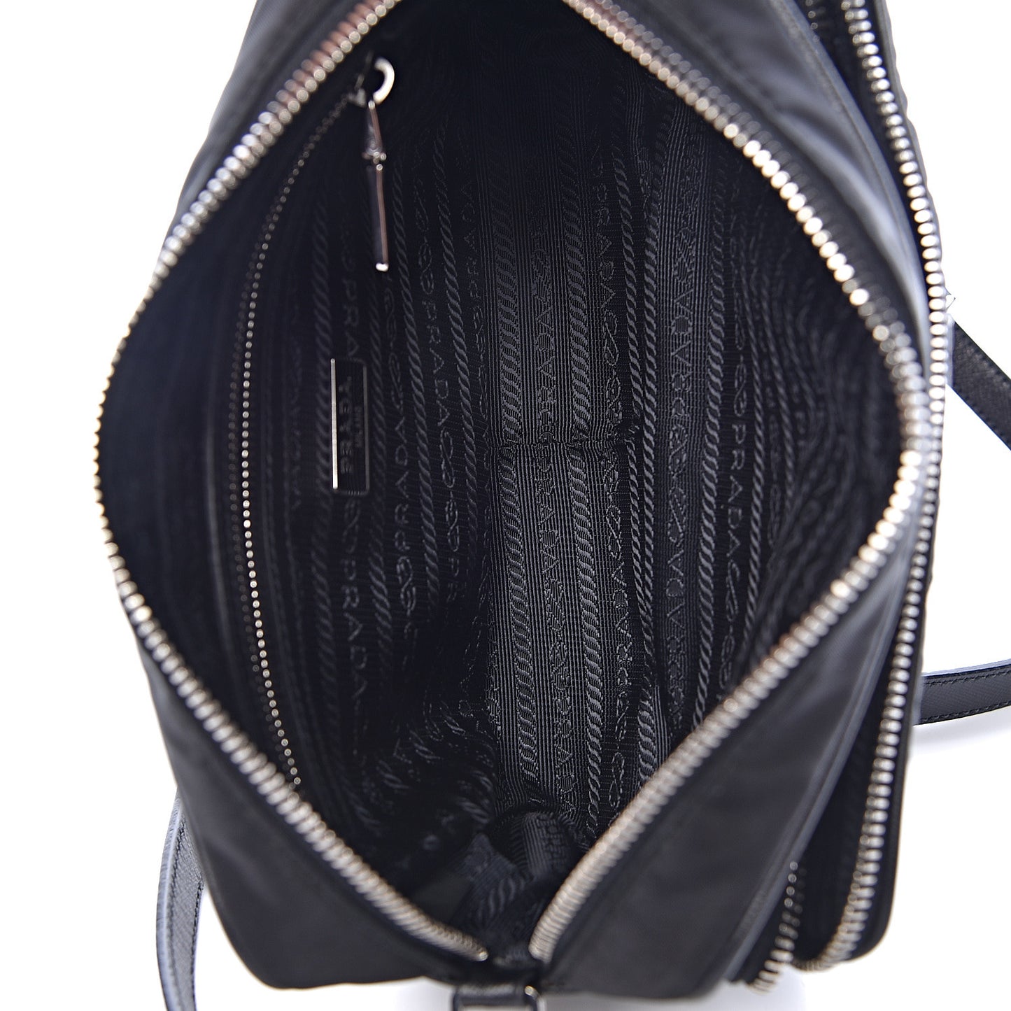 Nylon Saffiano Vela Double Zip Crossbody Bag Black