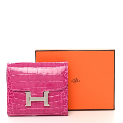 Hermes Shiny Alligator Constance Short Wallet Rose Scheherazade 7 of 7