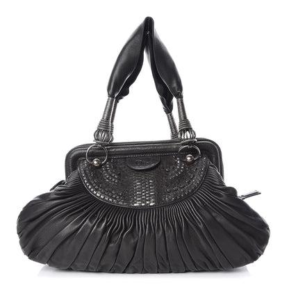 Christian Dior Lambskin Plisse Pleated Frame Satchel Black 1 of 16