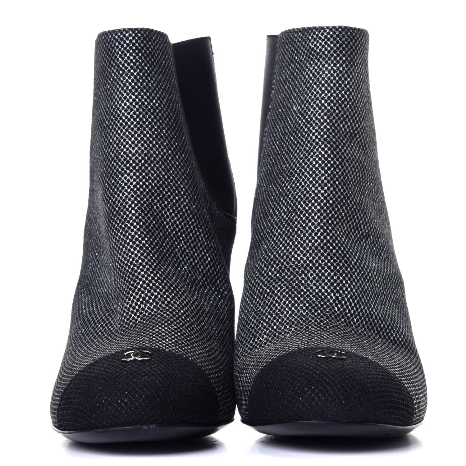 Chanel Mesh CC Cap Toe Ankle Boots 36 Argent Black 2 of 7