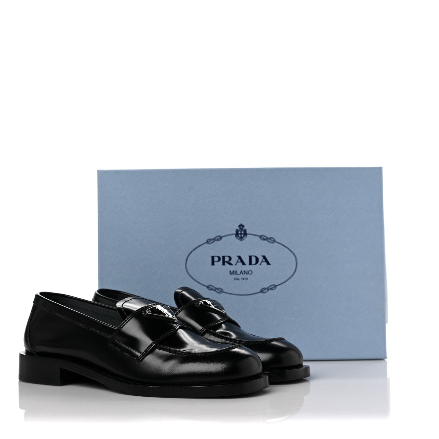 Prada Spazzolato Metal Triangle Logo 20mm Loafers 36 Black 10 of 10