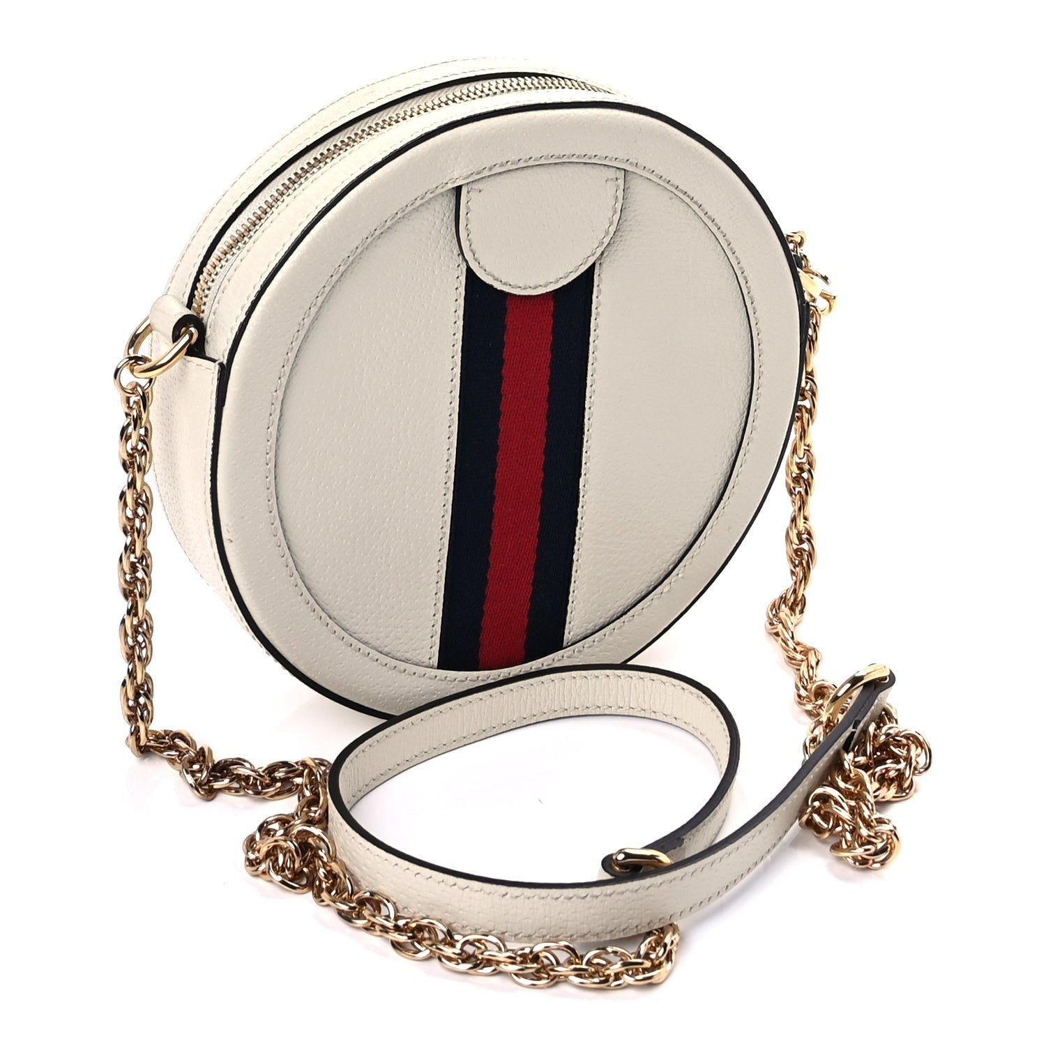 Gucci Textured Calfskin Web Mini Ophidia Round Shoulder Bag Mystic White 2 of 7