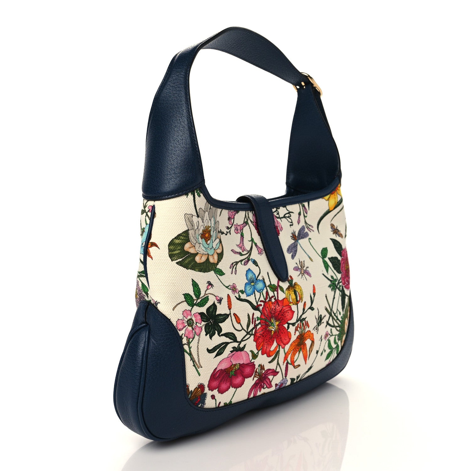 Gucci Canvas Flora Medium Jackie Hobo Blue Agata 3 of 7