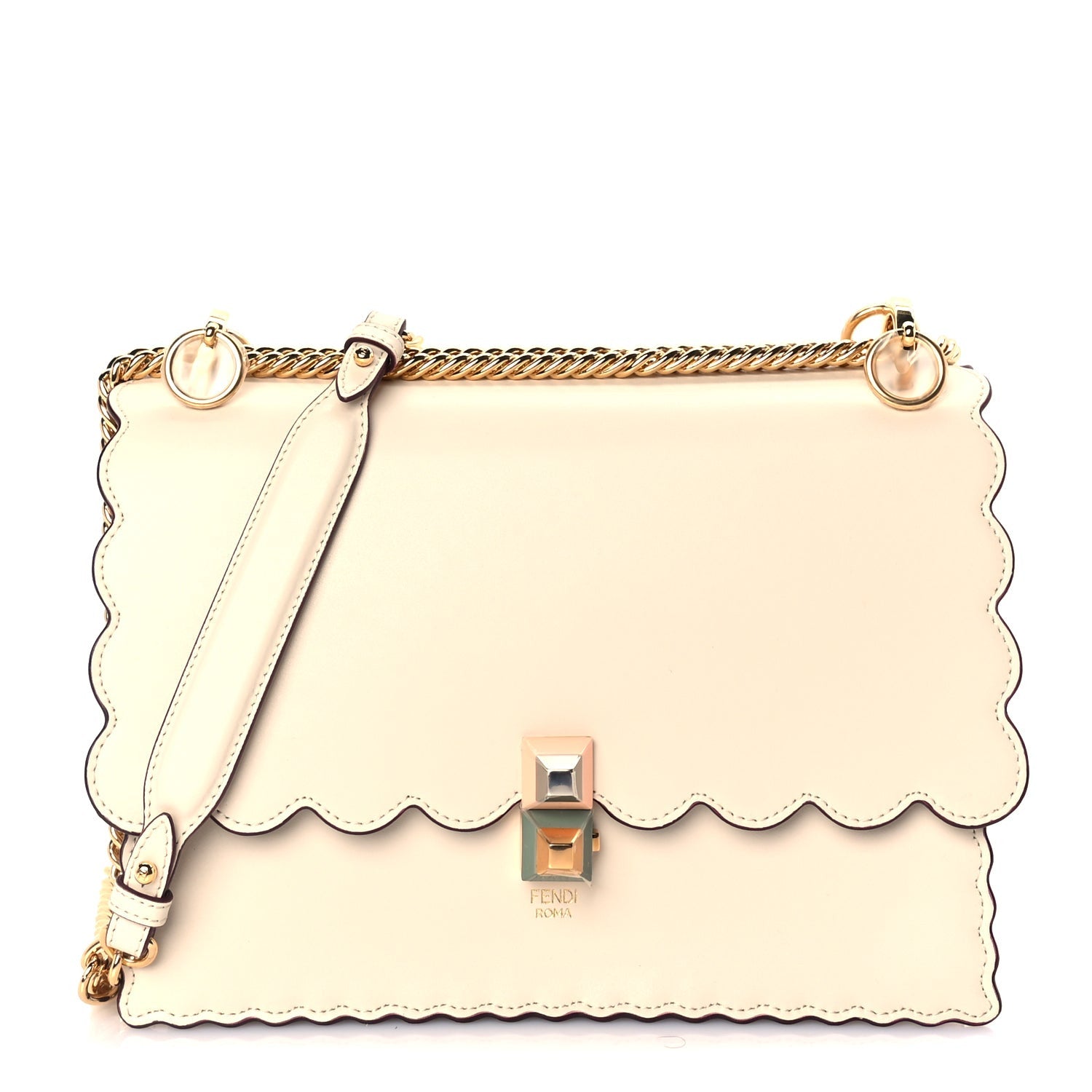Fendi Vitello Liberty Scalloped Studded Small Kan I Shoulder Bag  Camelia 1 of 8