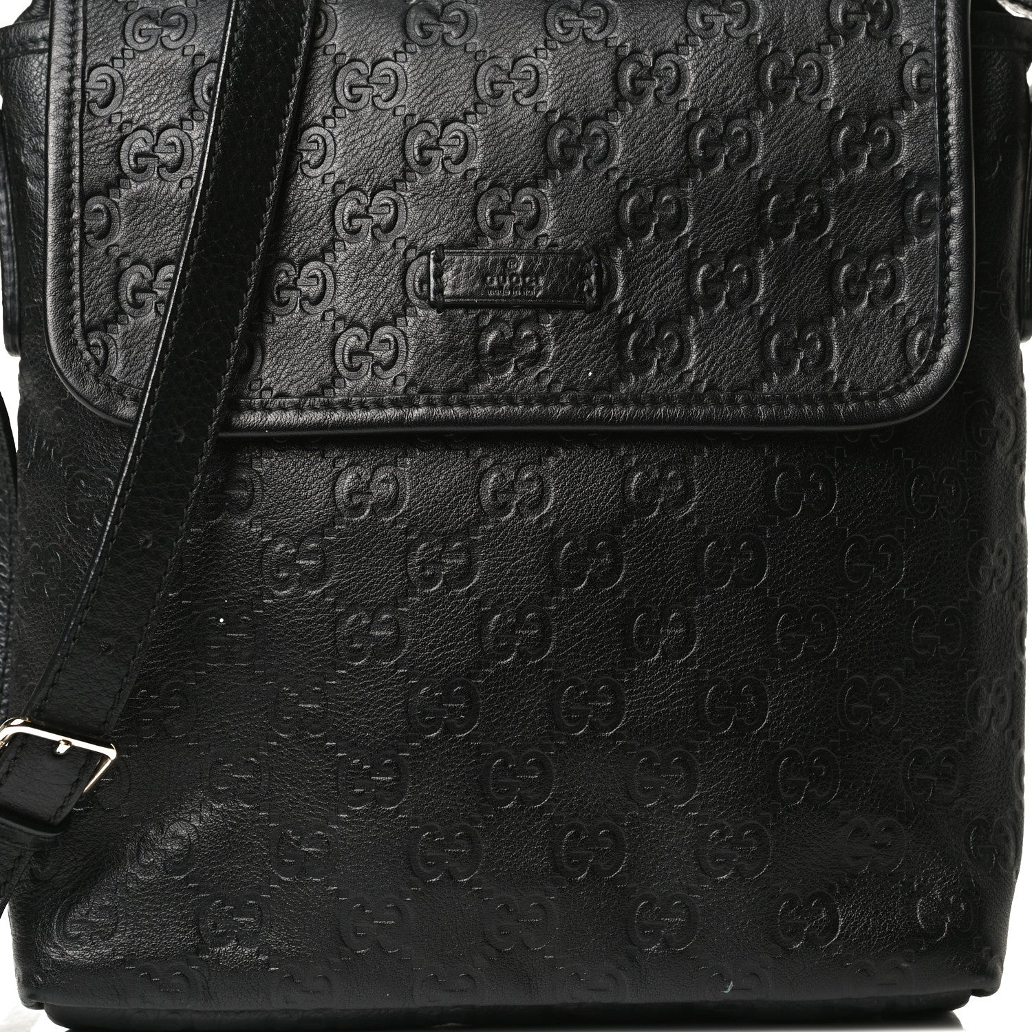 Gucci Guccissima Small Flap Messenger Bag Black 9 of 13