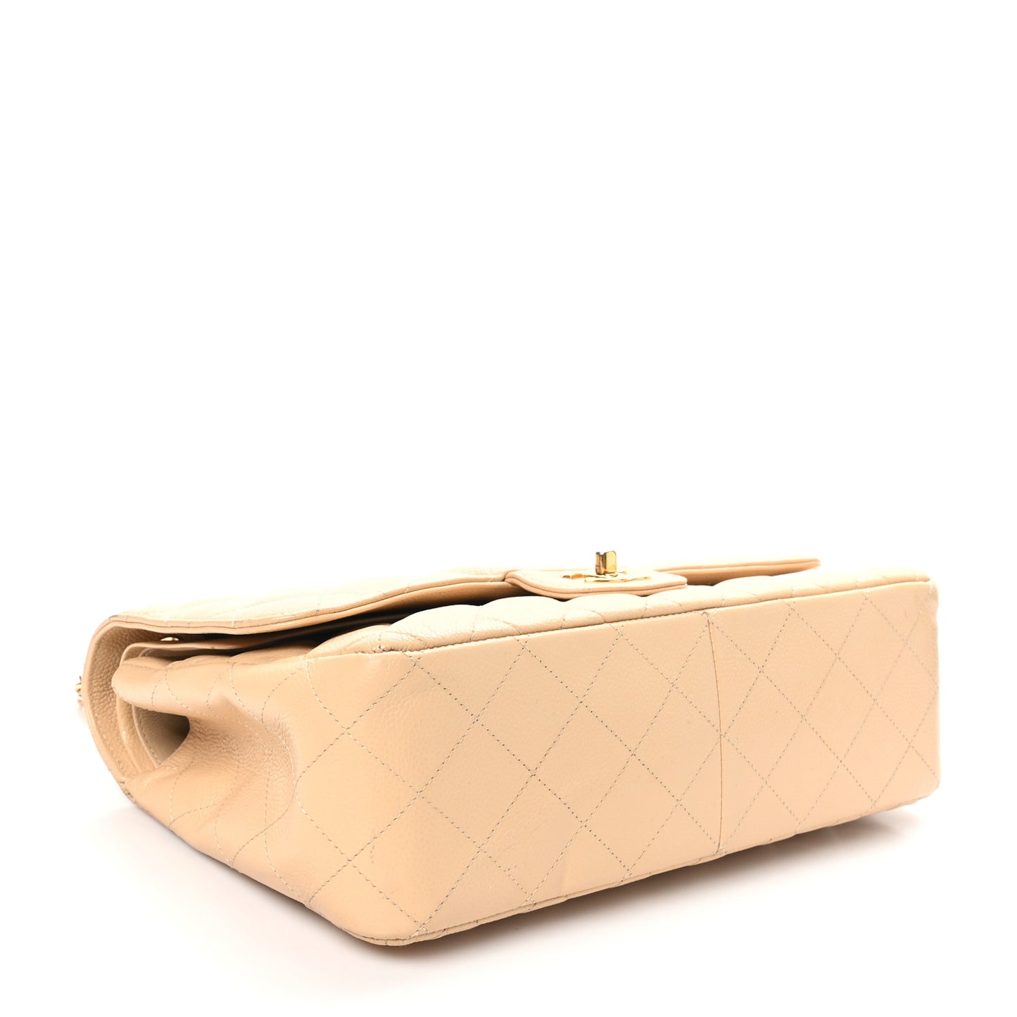 Caviar Quilted Jumbo Double Flap Beige