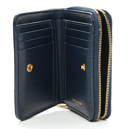 Saint Laurent Grain De Poudre Matelasse Chevron Monogram Compact Zip Around Wallet Deep Marine 5 of 12