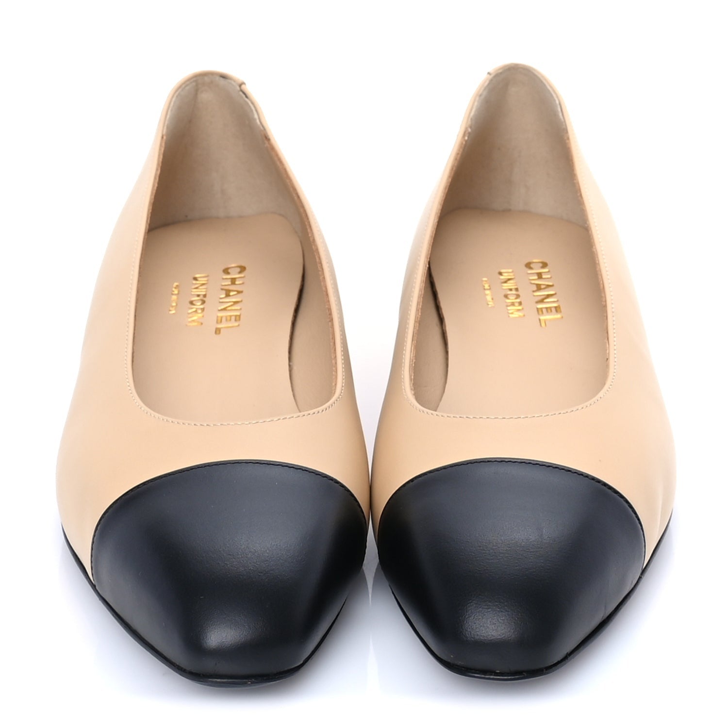 Chanel Lambskin Cap Toe CC Uniform Ballerina Flats 39 Beige Black 3 of 7