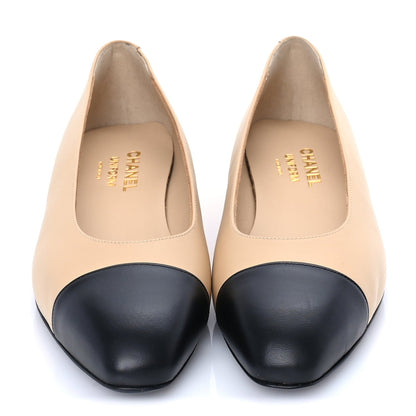 Chanel Lambskin Cap Toe CC Uniform Ballerina Flats 39 Beige Black 3 of 7