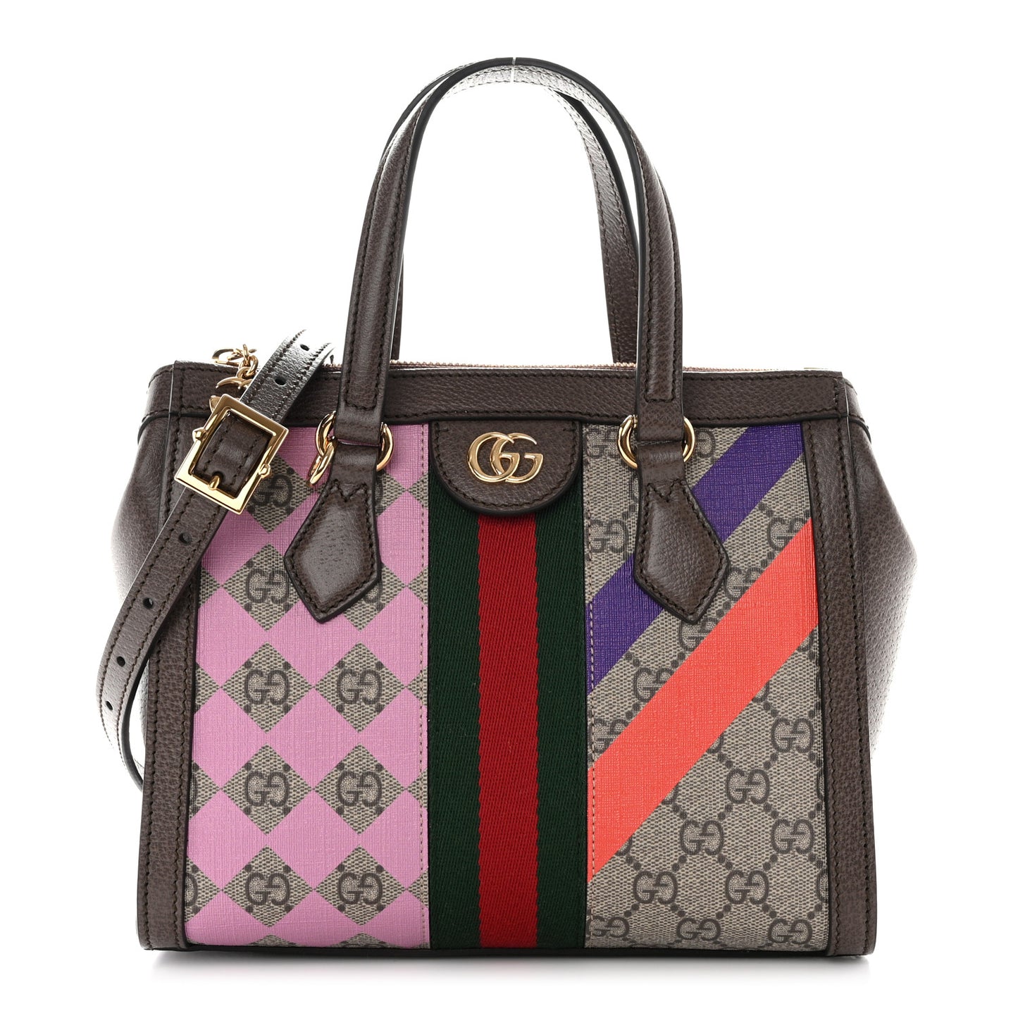 GG Supreme Monogram Equestrian Web Small Ophidia Tote Bag Beige Multicolor New Acero