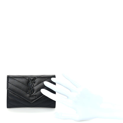 Saint Laurent Grain De Poudre Matelasse Chevron Small Monogram Envelope Wallet Black 2 of 7