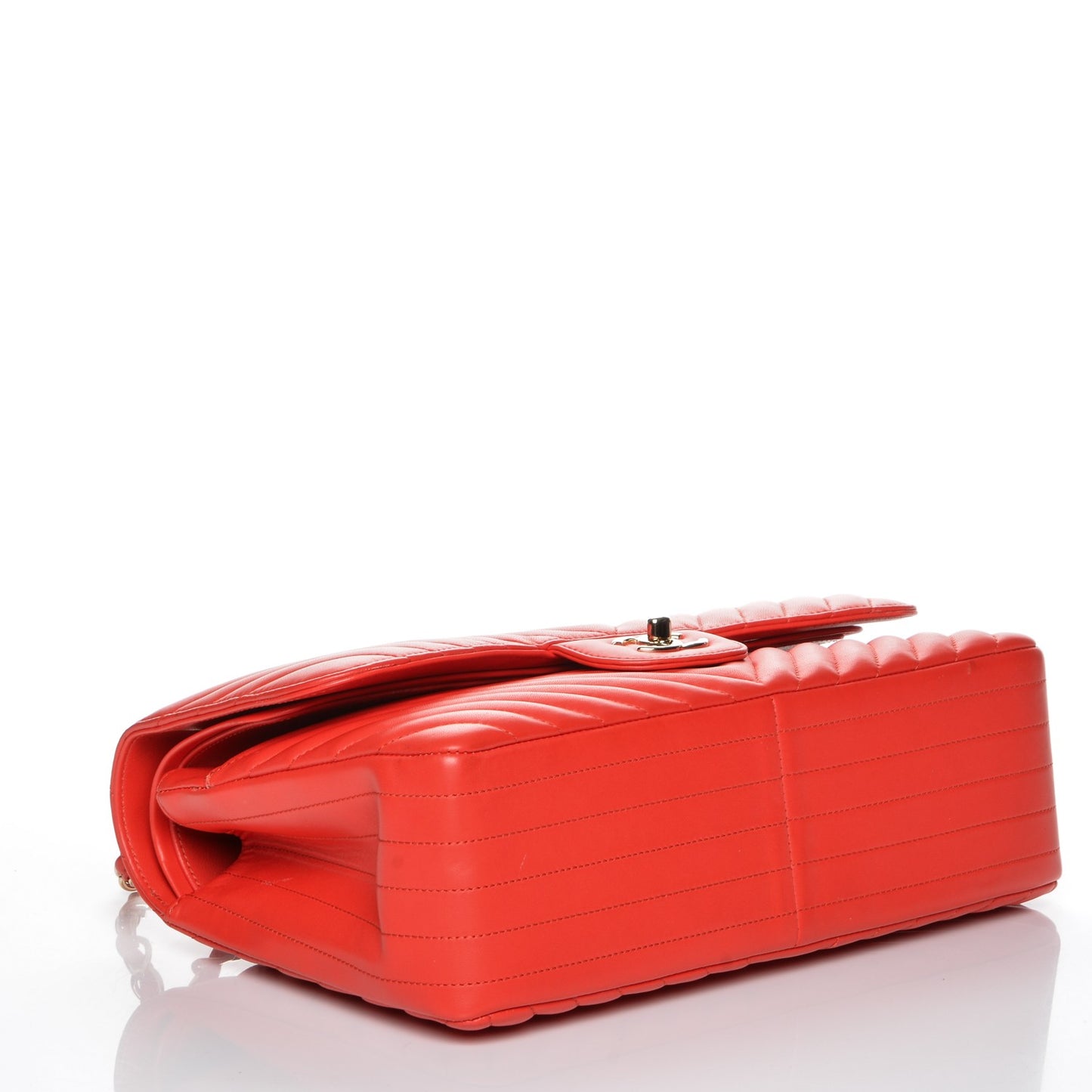 Lambskin Chevron Quilted Jumbo Double Flap Red