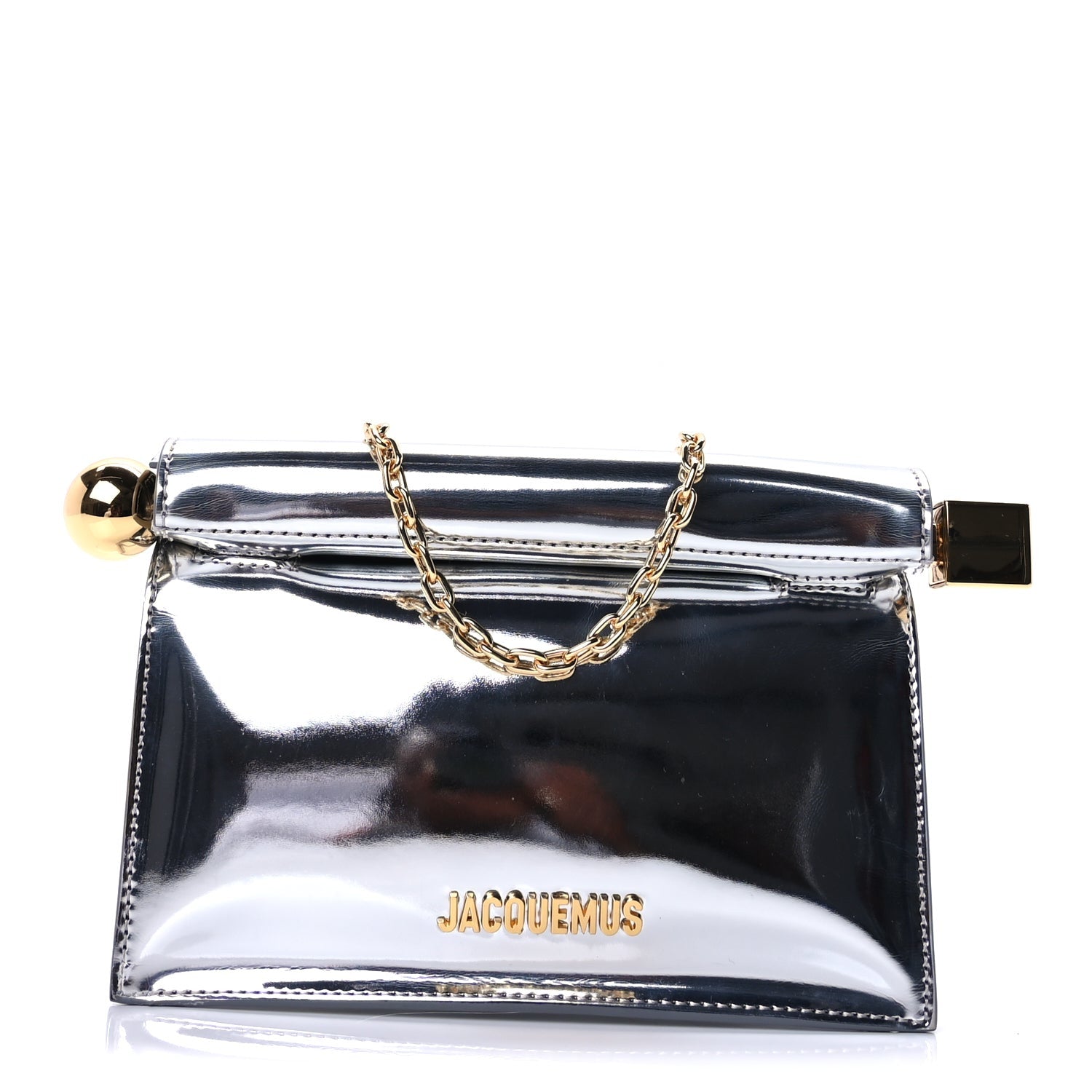 Jacquemus Metallic Patent Calfskin La Pochette Rond Carre  Silver 1 of 8