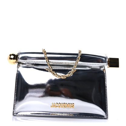 Jacquemus Metallic Patent Calfskin La Pochette Rond Carre  Silver 1 of 8